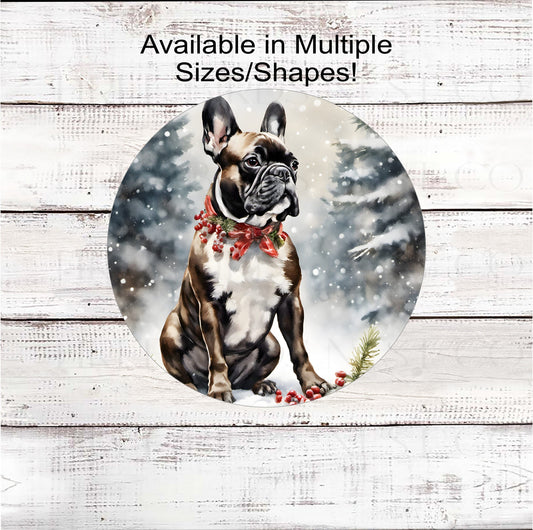 Christmas Dog Wreath Sign - French Bull Dog - Frenchie - Winter Welcome