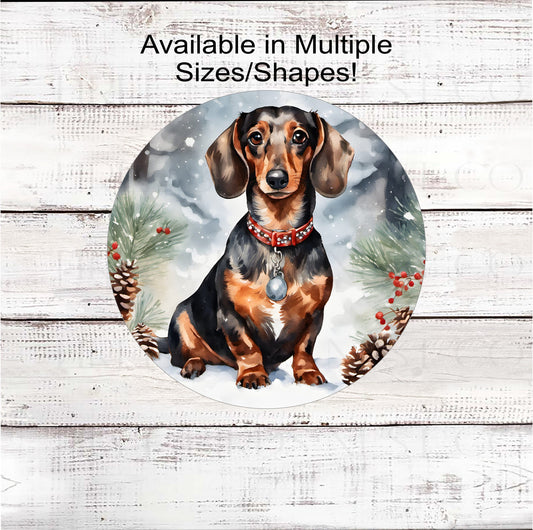 Christmas Dog Wreath Sign - Dachshund Dog - Winter Welcome