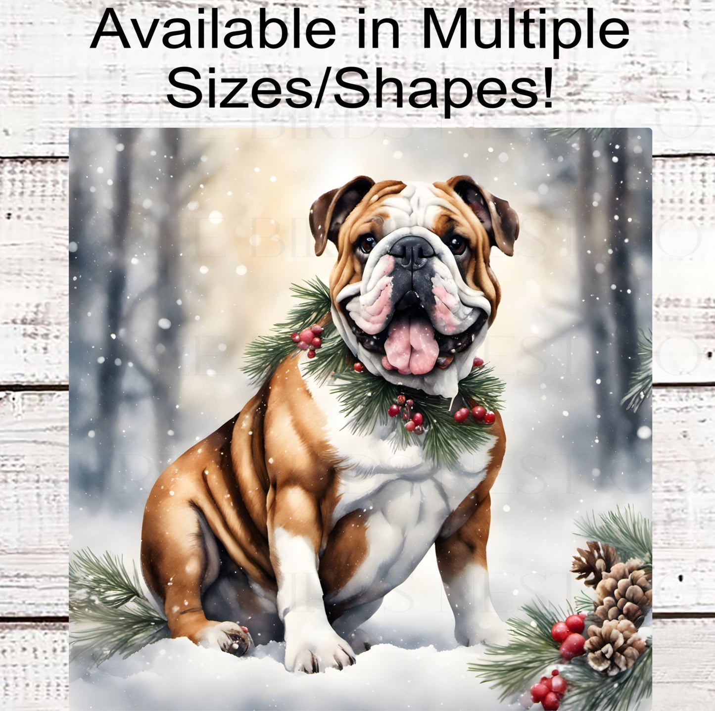 Christmas Dog Wreath Sign - English Bull Dog - Winter Welcome
