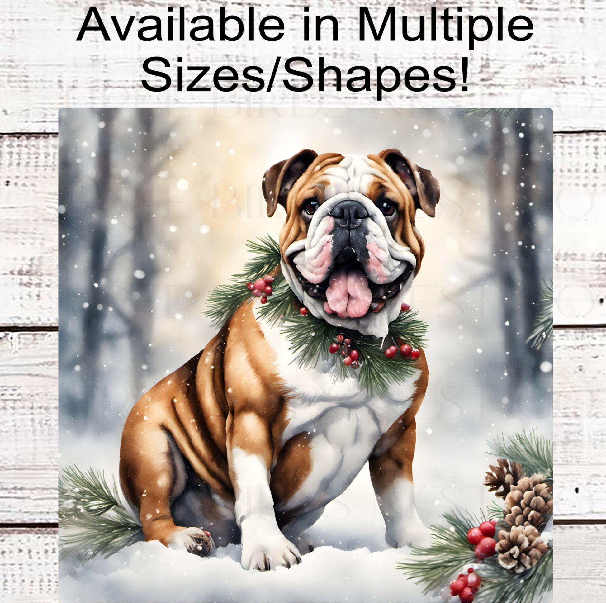 Christmas Dog Wreath Sign - English Bull Dog - Winter Welcome