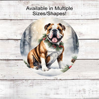 
              Christmas Dog Wreath Sign - English Bull Dog - Winter Welcome
            