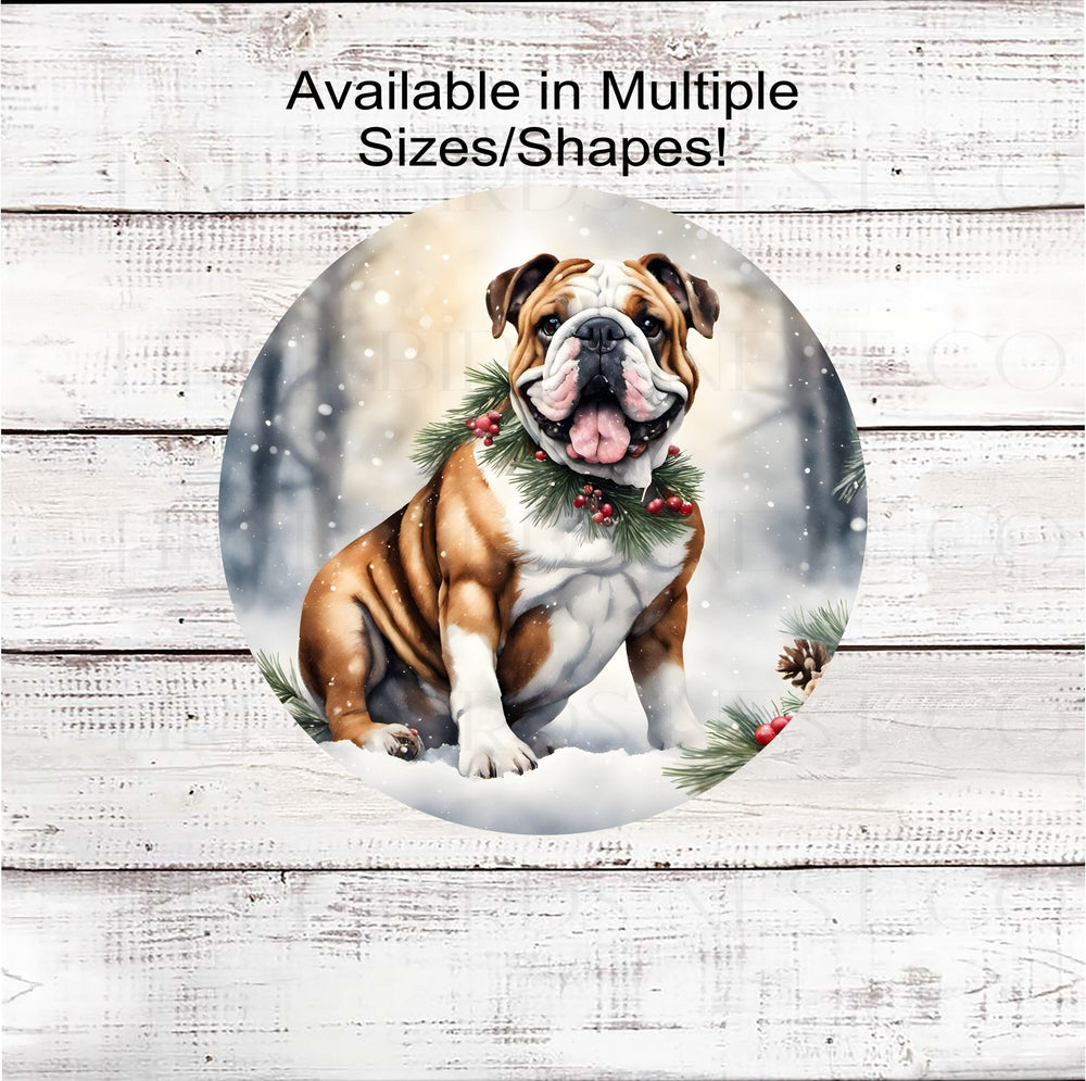 Christmas Dog Wreath Sign - English Bull Dog - Winter Welcome