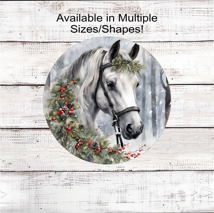 Christmas Horse Wreath Sign - Farm Life Sign - Farmhouse Wreath Sign - Christmas Wreath Sign - Winter Wonderland