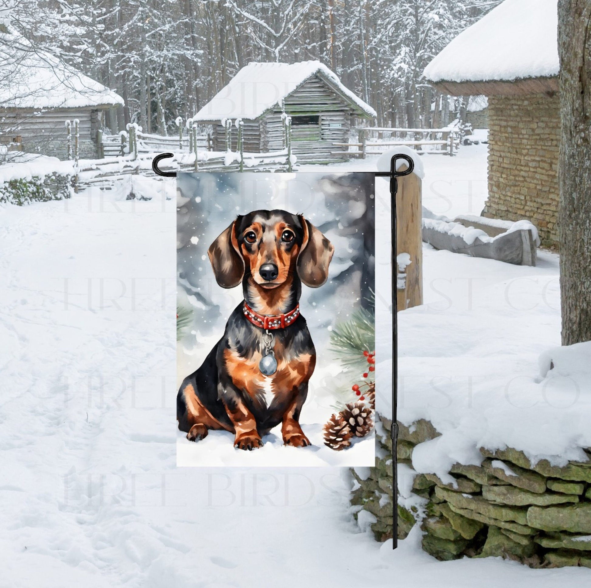 Dachshund Dog Double Sided Garden Flag - Winter Garden Flag - Christmas Decor - Dog Flag