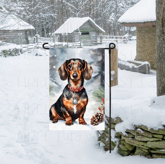 Dachshund Dog Double Sided Garden Flag - Winter Garden Flag - Christmas Decor - Dog Flag