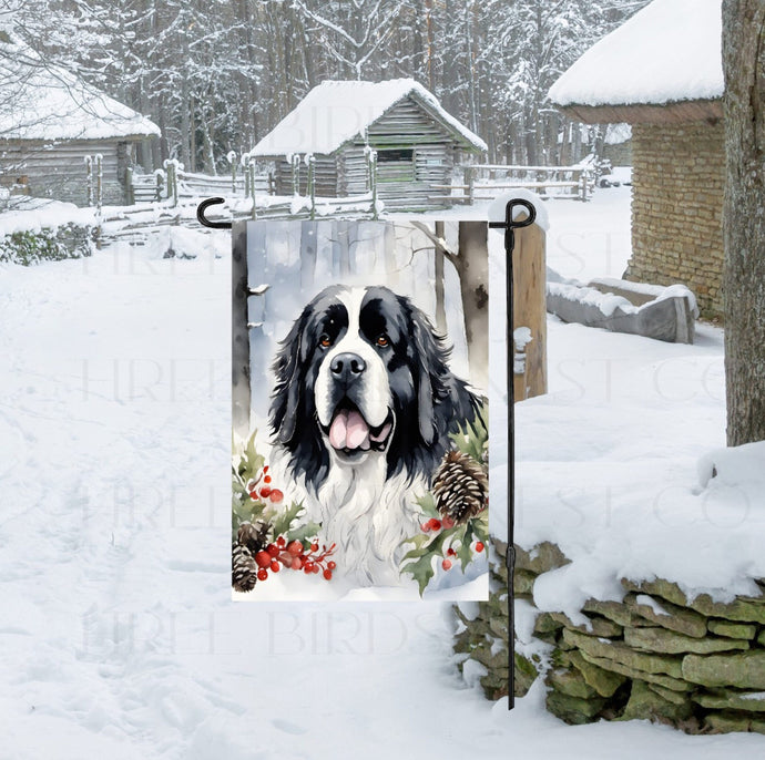 Landseer Newfoundland Dog Double Sided Garden Flag - Winter Garden Flag - Christmas Decor - Dog Flag