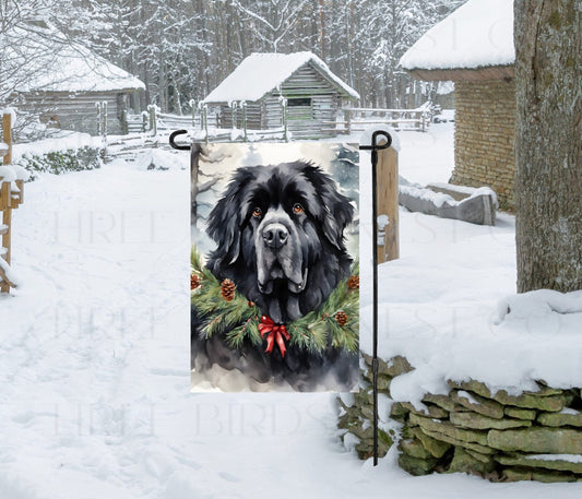 Newfoundland Dog Double Sided Garden Flag - Winter Garden Flag - Christmas Decor - Dog Flag
