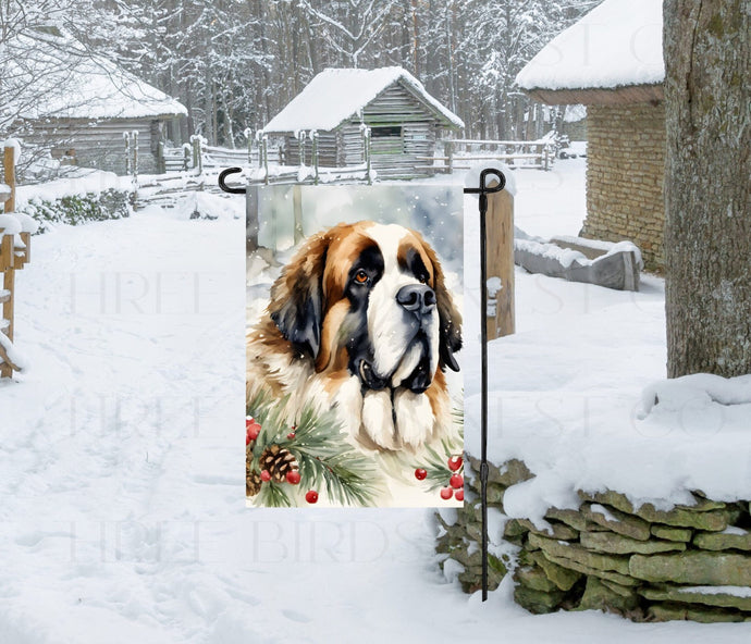 Saint Bernard Dog Double Sided Garden Flag - Winter Garden Flag - Christmas Decor - Dog Flag