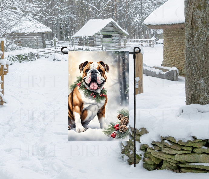 English Bulldog Double Sided Garden Flag - Winter Garden Flag - Christmas Decor - Dog Flag