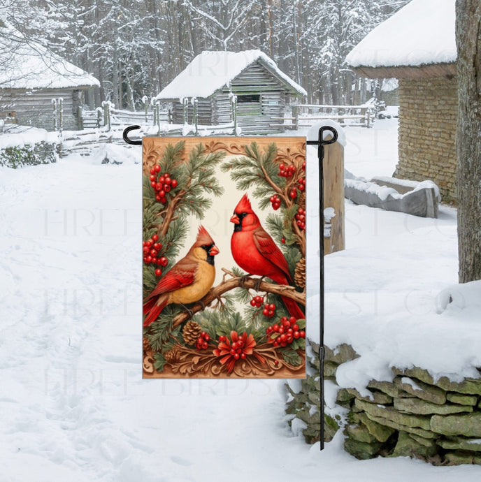 Cardinal Garden Flag - Winter Garden Flag - Christmas Garden Flag - Double Sided Garden Flag