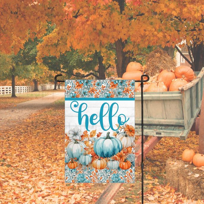 Hello Autumn Pumpkins Double-Sided Garden Flag - Fall Leaves Decor