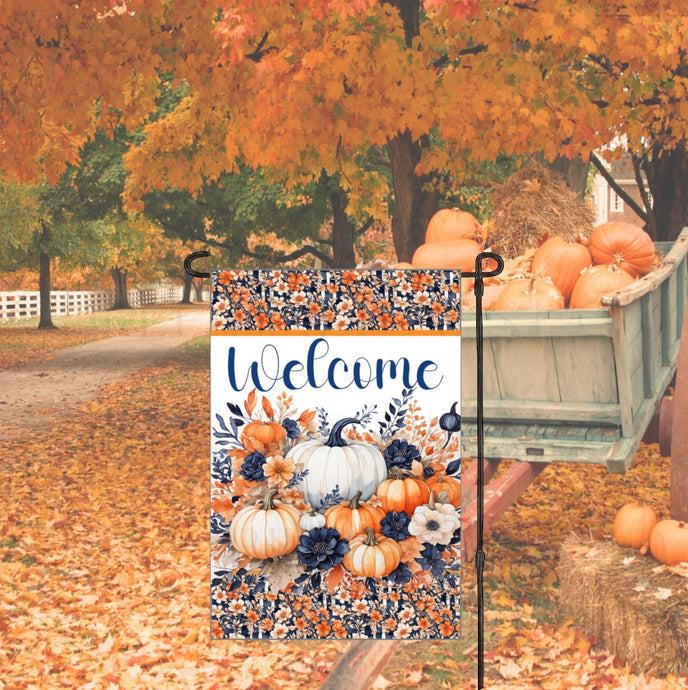 Welcome Autumn Pumpkins Double-Sided Garden Flag - Fall Leaves Decor