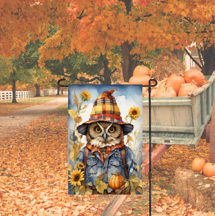 Fall Owl Scarecrow Double Sided Garden Flag