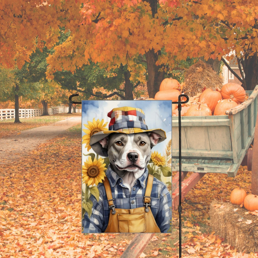 Staffordshire Terrier Double Sided Garden Flag - Pit Bull Decor - Fall Scarecrow Flag