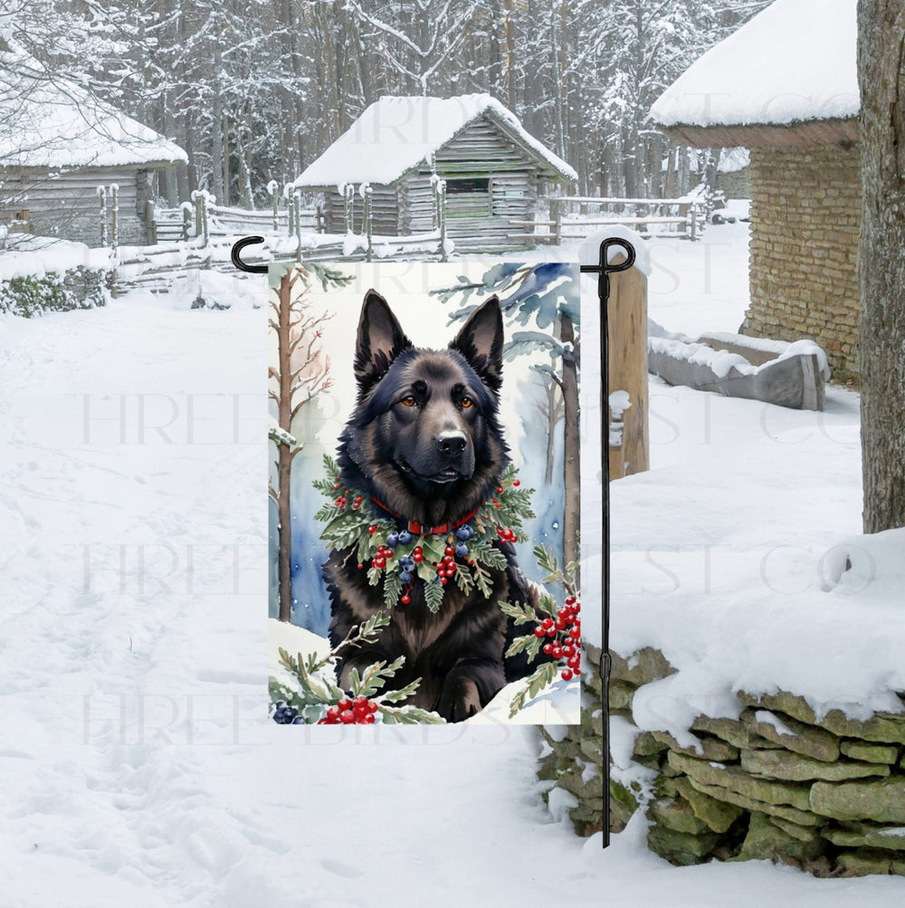 German Shepherd Dog Double Sided Garden Flag - Winter Garden Flag - Christmas Decor - Dog Flag