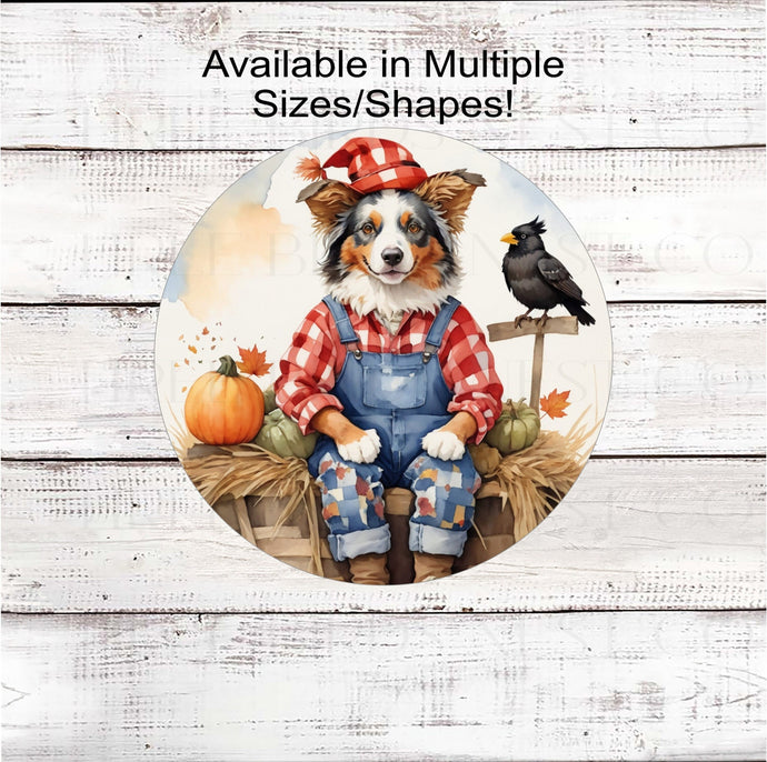 Fall Scarecrow - Australian Shepherd Dog Wreath Sign - Pet Wreath - Dog Sign - Dog Lover