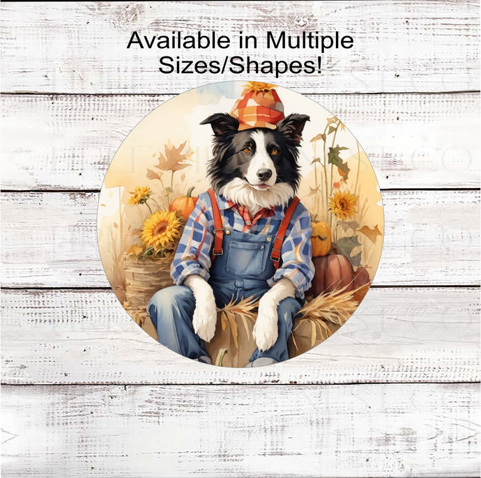 Fall Scarecrow - Border Collie Wreath Sign - Pet Wreath - Dog Sign - Dog Lover