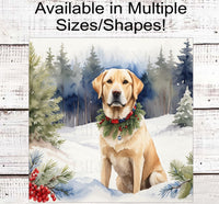 
              Yellow Labrador Retriever Christmas Wreath Signs - Winter Welcome Sign - Dog Wreath Signs
            