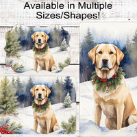 Yellow Labrador Retriever Christmas Wreath Signs - Winter Welcome Sign - Dog Wreath Signs