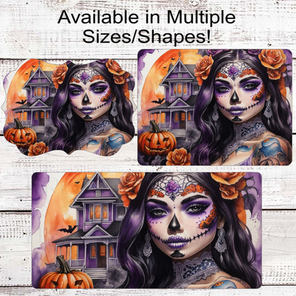 Sugar Skull Halloween Wreath Sign - La Catrina - Day of the Dead - Haunted House - Macabre Halloween