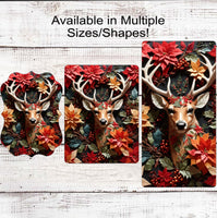 
              Whitetail Buck Deer Christmas Wreath Sign - Poinsettia Sign - Holly Sign
            