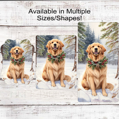 Christmas Dog Wreath Sign - Golden Retriever - Winter Welcome