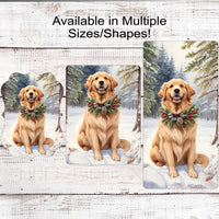 Christmas Dog Wreath Sign - Golden Retriever - Winter Welcome