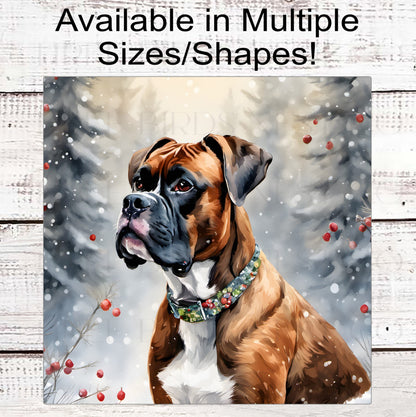 Boxer Christmas Dog Wreath Sign - Dog Wreath Signs - Winter Welcome