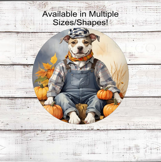 Pit Bull Fall Wreath Sign - Dog Wreath Signs - Staffordshire Terrier - Scarecrow Sign - Sunflower Sign