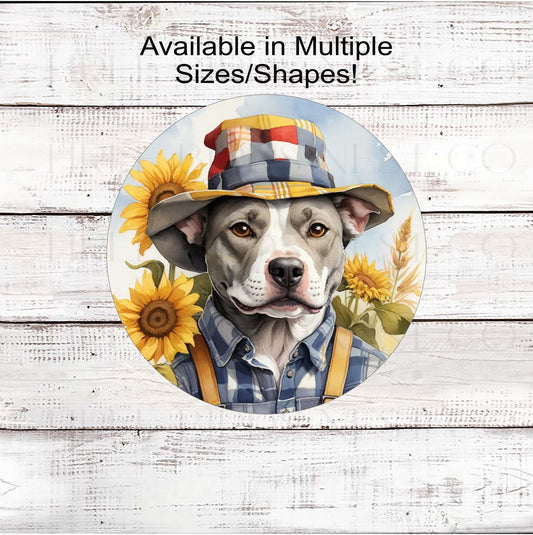 Pit Bull Fall Wreath Sign - Dog Wreath Signs - Staffordshire Terrier - Scarecrow Sign - Sunflower Sign