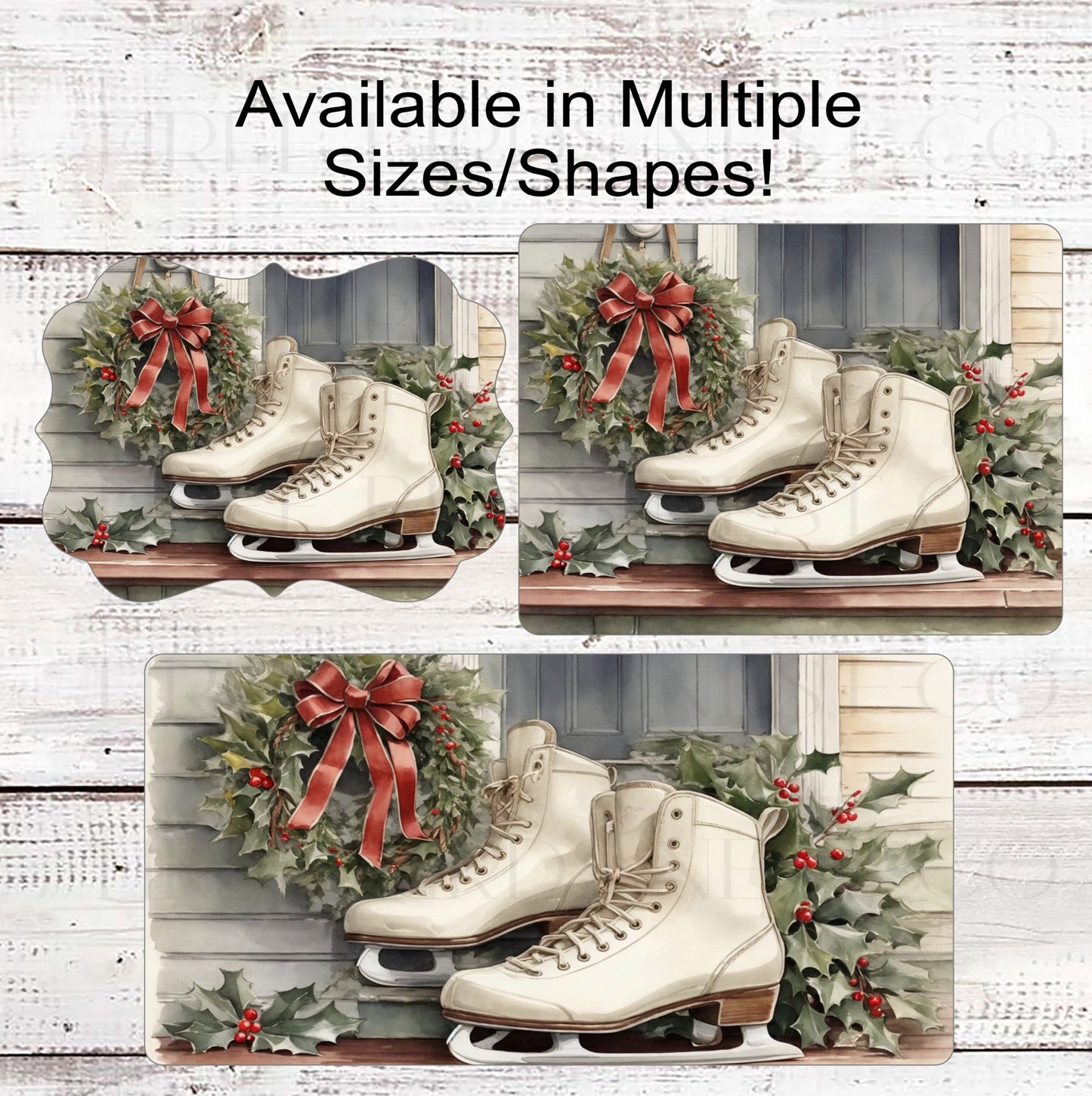 Vintage Winter Ice Skates Wreath Sign - Christmas Wreath - Holly Sign - Christmas Greenery