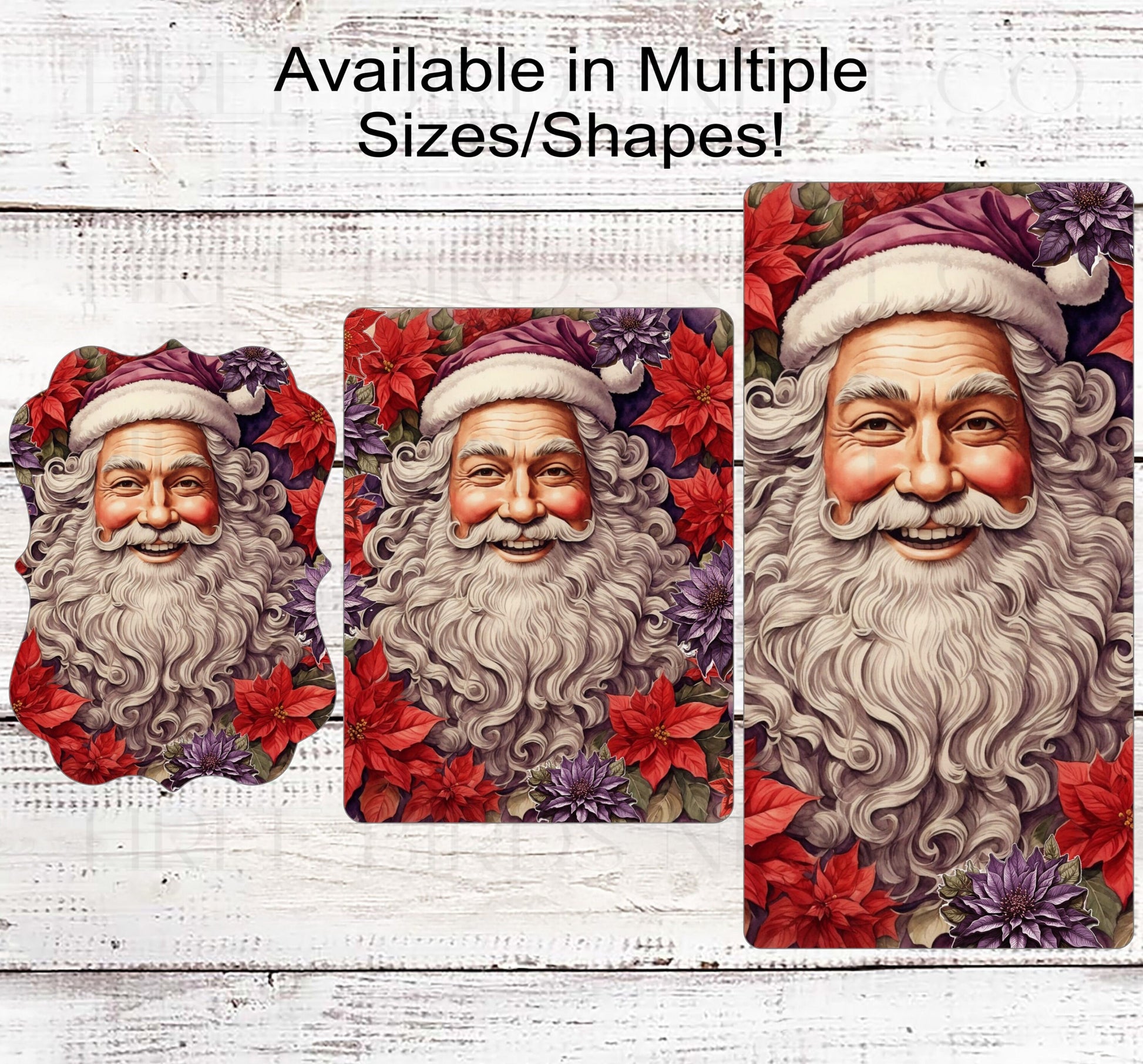 Santa Claus Christmas Wreath Signs - Poinsettia Sign - Winter Welcome - Floral Wreath Sign
