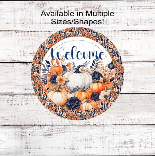 Welcome Fall Painted Pumpkins Wreath Sign - Fall Pumpkins - Sunflowers Sign - Pumpkin Patch