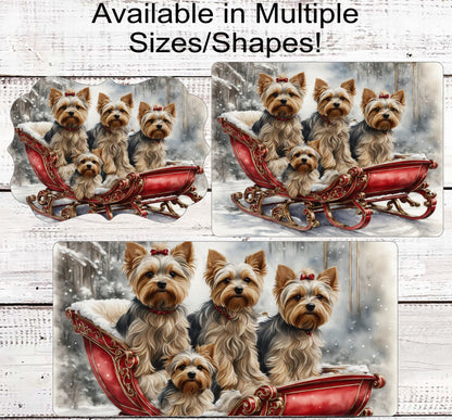 Christmas Dog Wreath Sign - Yorkshire Terrier - Yorkie Dog - Winter Welcome - Sleigh Sign