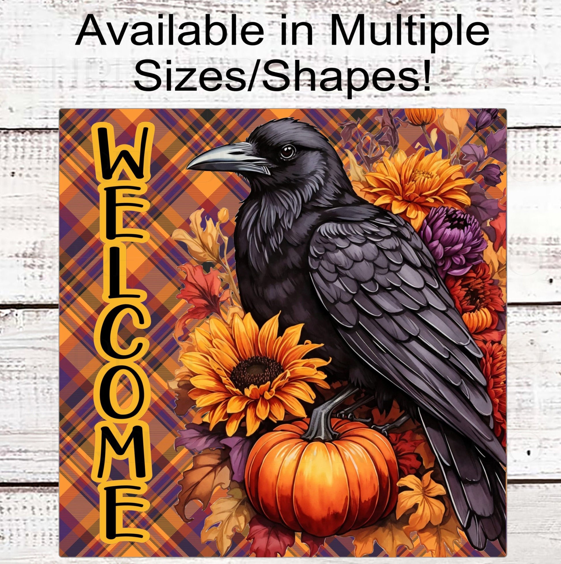 Fall Welcome Sign - Black Crow Sign - Autumn Mums - Pumpkins Sign - Fall Floral Sign