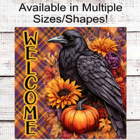 Fall Welcome Sign - Black Crow Sign - Autumn Mums - Pumpkins Sign - Fall Floral Sign