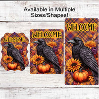 Fall Welcome Sign - Black Crow Sign - Autumn Mums - Pumpkins Sign - Fall Floral Sign