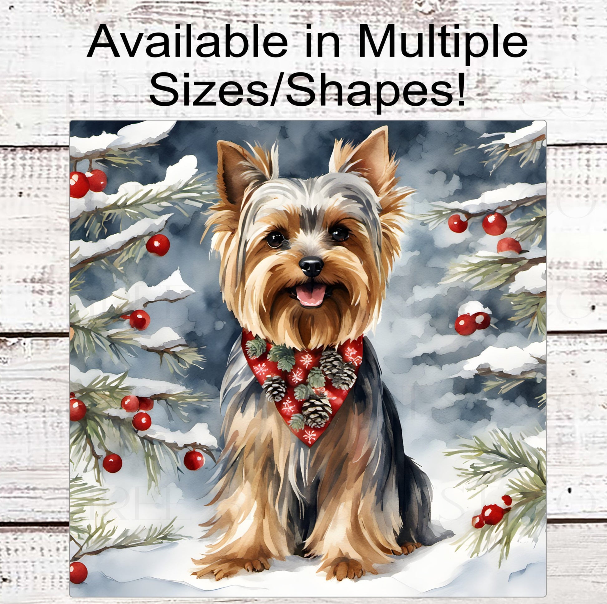 Christmas Dog Wreath Sign - Yorkshire Terrier - Yorkie Dog - Winter Welcome