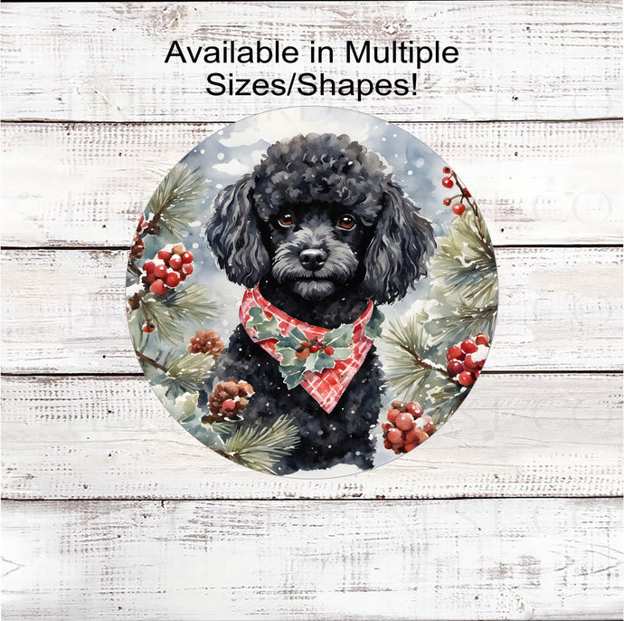 Christmas Dog Wreath Sign - Poodle Dog - Winter Welcome