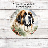 
              Christmas Dog Wreath Sign - Saint Bernard Dog - Winter Welcome
            