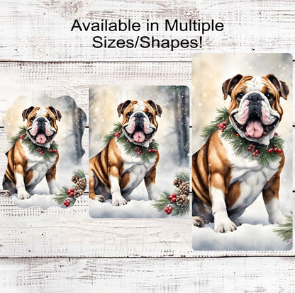 Christmas Dog Wreath Sign - English Bull Dog - Winter Welcome