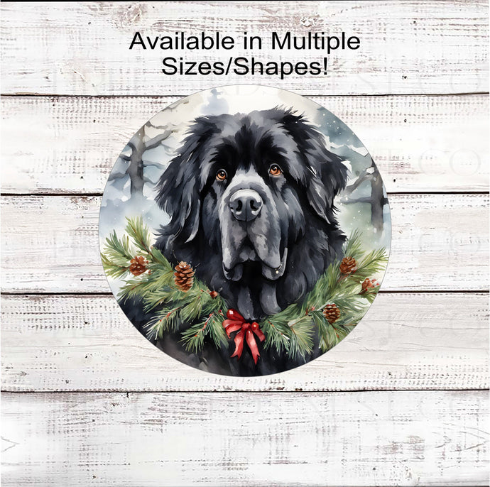 Christmas Dog Wreath Sign - Newfoundland Dog - Winter Welcome