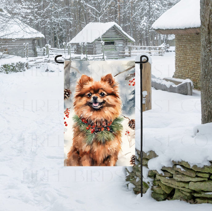 Pomeranian Double Sided Garden Flag - Winter Garden Flag - Christmas Decor - Dog Flag