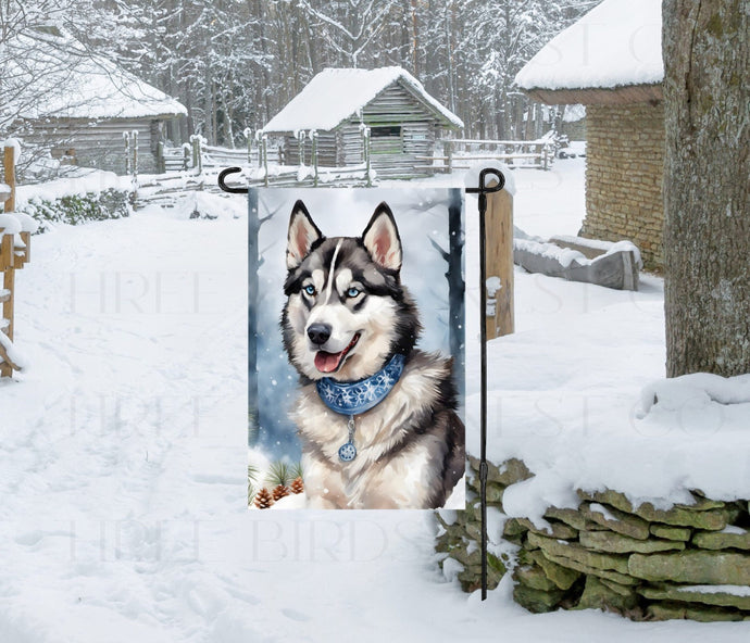 Siberian Husky Dog Double Sided Garden Flag - Winter Garden Flag - Christmas Decor - Dog Flag