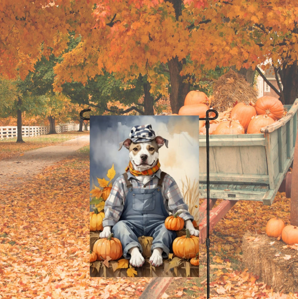 Staffordshire Terrier Double Sided Garden Flag - Pit Bull Decor - Fall Scarecrow Flag