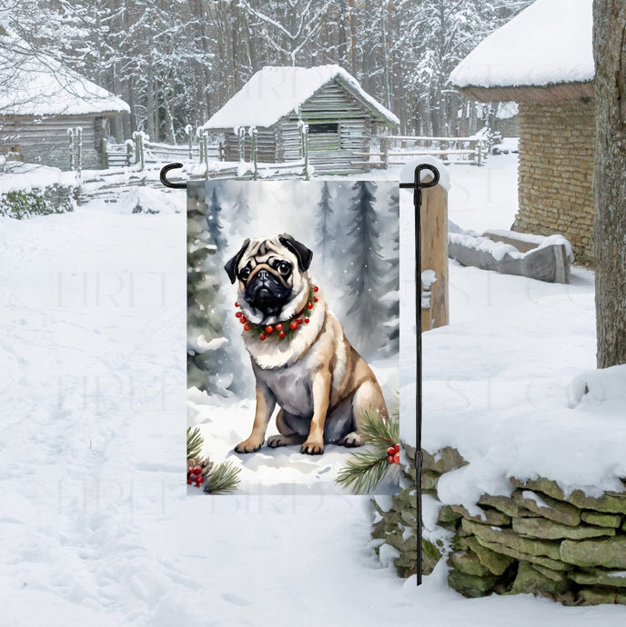 Pug Dog Double Sided Garden Flag - Winter Garden Flag - Christmas Decor - Dog Flag