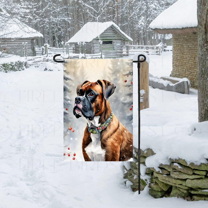 Boxer Dog Double Sided Garden Flag - Winter Garden Flag - Christmas Decor - Dog Flag