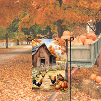 Fall Barnyard Chickens and Roosters Farmhouse Double Sided Garden Flag