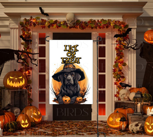 Labrador Retriever Halloween Double Sided Garden Flag - Lick or Treat - Dog Flag