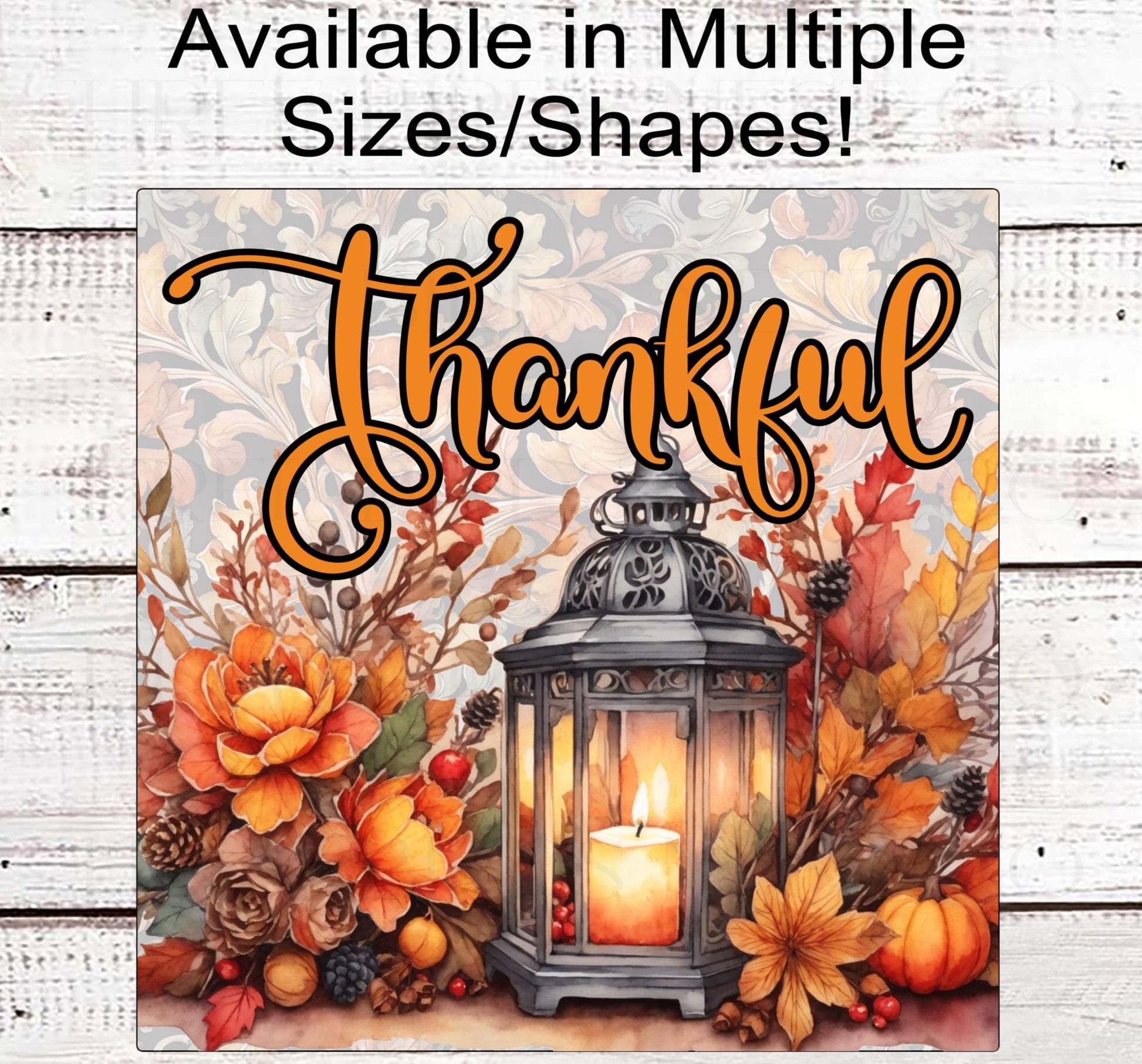 Thankful Fall Wreath Sign - Autumn Lantern Sign - Fall Pumpkins - Fall Floral Sign